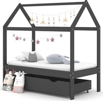 vidaXL vidaXL Giroletto Bambini Cassetto Grigio Scuro Pino Massello 70x140 cm