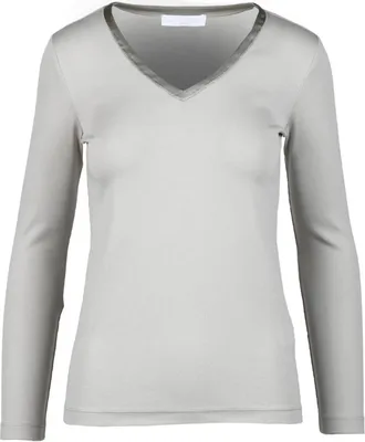 Fabiana Filippi Elegante T-shirt van katoen en elastaan - Dames - Longsleeves - Grijs - XL - Katoen - Tops