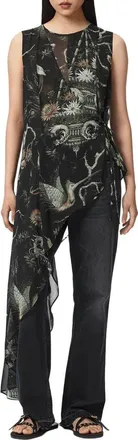 AllSaints Enola Asymmetric Tie Waist Top in Taravao Soft Green at Nordstrom, Size 10