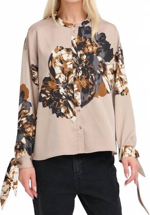 b.young Jannike Button Up Bow Blouse In String Mega Flower / Nature