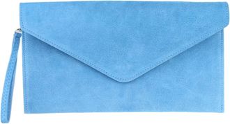 Girly HandBags Womens Italian Suede Leather Envelope Clutch Bag (Light Blue)
