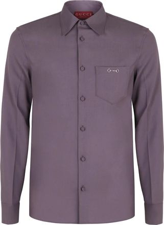 Gucci Wollen Gabardine Shirt met Horsebit - Heren - Casual Overhemden - Paars - M - Wol - Overhemden
