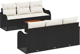 vidaXL Garden Sofa Set 7 pcs Black Poly rattan Vidaxl