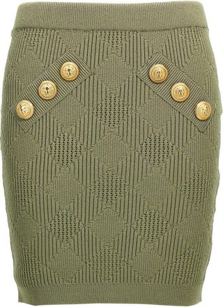 Balmain Green Openwork knit skirt