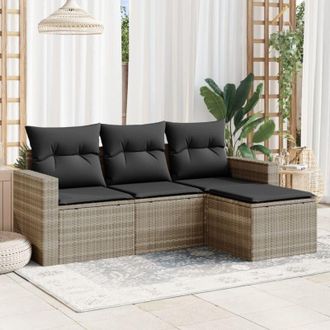 vidaXL Set Divano da Giardino 4pz con Cuscini Grigio Chiaro Polyrattan - Vidaxl