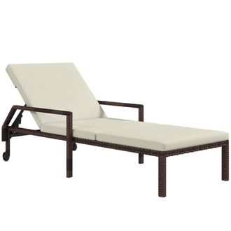 OUTSUNNY Rattan Wicker Chaise Sun Lounger Garden w/ Adjustable Backrest & Wheels | TJ Hughes