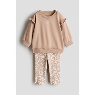 H&M 2-piece Sweatshirt And Leggings Set in Beige/floral at Nordstrom, Size Newborn
