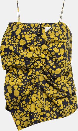 Victoria Beckham Blue Printed Cotton Ruched Asymmetric Top