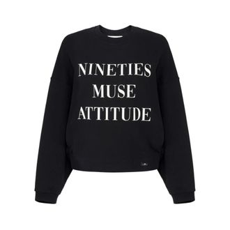 Elisabetta Franchi Katoenen sweatshirt met letterprint - Dames - Sweatshirts - Zwart - XS - Katoen - Hoodies & sweatvesten