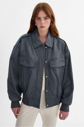 LaMarque TREVANNA | Leather Bomber Jacket in Graphite at Nordstrom, Size Xx-Small