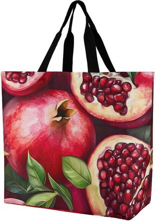 Generic Pomegranates Reusable Shopping Bags One Shoulder Grocery Tote Bag Waterproof Big Purse for Work Travel