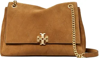 Tory Burch Charlie Quilted Suede Shoulder Bag in Caramel at Nordstrom