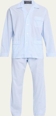 Bergdorf Goodman Mens Cotton and Linen Micro-Check Long Pajama Set