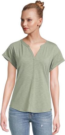 L.L.Bean Streamside T-Shirts Split-Neck Short Sleeve Womens Clothing Faded Sage : XL, Spandex/Polyester