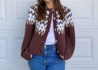 Le Lis Blanc Deux Nordic Print Cardigan In Brown