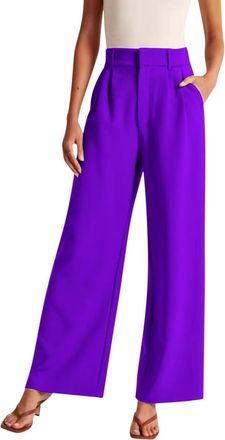 Generic Wide Leg Work Pants for Women Pleated Business Casual Dress Pants High Waist Trousers with Pockets Summer Purple