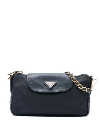 Prada 2000-2013 Saffiano Trimmed Tessuto Chain crossbody bag - Black