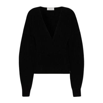 Max Mara Maglia a coste in lana e cashmere - Dames - V-hals truien - Zwart - XS - Wol - Truien & Vesten