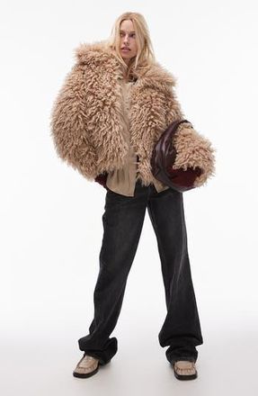Topshop Faux Fur Jacket in Light Brown at Nordstrom Rack, Size Small