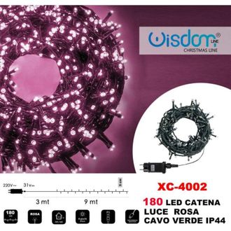 Trade Shop Trade Shop - Cadena De Luz 180 Led Luci&eacute;rnagas Luz Rosa Cable Verde Ip44 Xc-4002