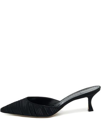 Manolo Blahnik 42 Carolynemu pleated detail mules (11 CM) - Black
