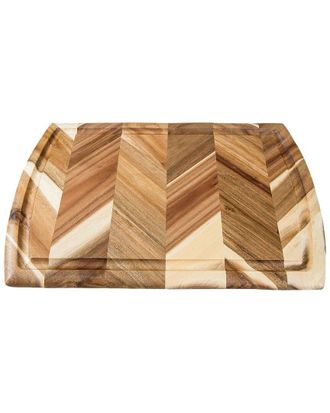 Lipper International Acacia Herringbone Cutting / Serve Board With Juice Well & Inset Handles