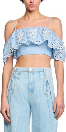 Sandro Alon Linen-Blend Top