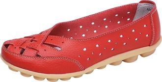 Generic Womens Leather Moccasins, Soft, Comfort Lightweight Non Slip, Slip On Hollow Out, Breathable Casual Boat Driving Orthopedic Shoes