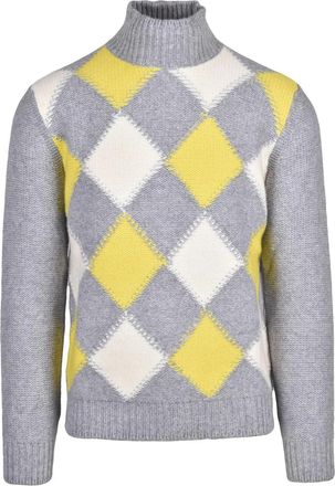 KANGRA Mock Neck Sweater In Extrafine Merino Wool With Argyle Pattern