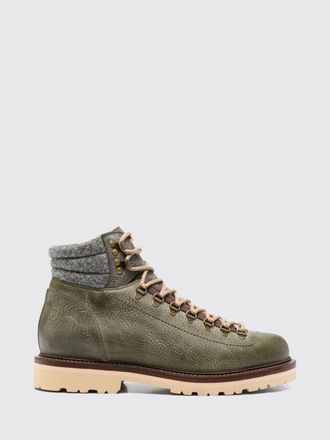 Brunello Cucinelli Grained Leather Lace-Up Ankle Boots with Lug Sole
