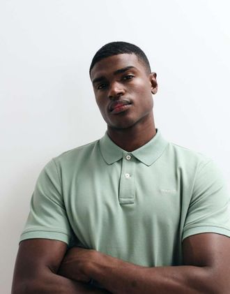 GANT Polo regular fit in piqu&eacute; verde menta con dettagli a contrasto