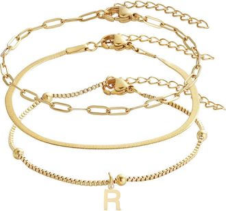 Adornia Set of 3 Tarnish Resistant 18K Gold Plated Chain Bracelets in Gold-R at Nordstrom Rack