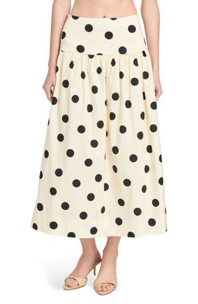 Wayf Mia Polka Dot Stretch Cotton Midi Skirt in Ant Ivory Polka Dot at Nordstrom, Size X-Small