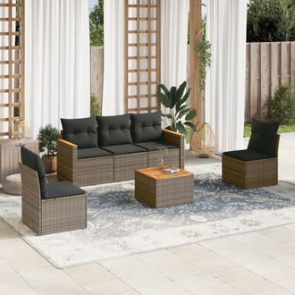 vidaXL Set De Muebles De Jard&iacute;n 6 Pzas Y Cojines Rat&aacute;n Sint&eacute;tico Gris Vidaxl