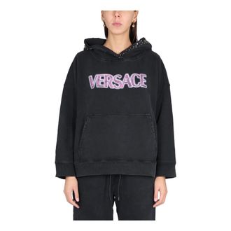Versace Hoodies, female, Black, Size: XS Sweatshirt With Studs
