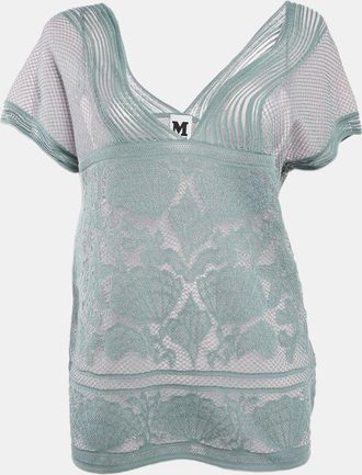 M Missoni Ice Blue Lurex Textured Knit V-Neck Top