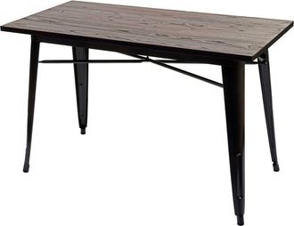 Hhg Mesa Comedor 484a, Mesa Bistro, Metal Madera Olmo Gastronomía Industrial mvg negro-marrón 120x60cm