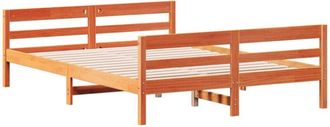 vidaXL Cama Sin Colch&oacute;n Madera Maciza De Pino Marr&oacute;n Cera 140x200 Cm Vidaxl