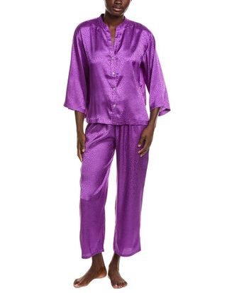 Natori 2pc Wilderness Satin Jacquard Button Down Pajama Set