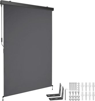 TecTake Toldo vertical con manivela, 2 soportes pared, 120x250 cm, negro