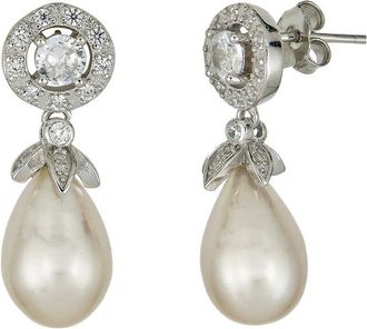 Belpearl Belpearl Silver Pearl Cz Dangle Earrings