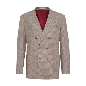 Brunello Cucinelli Blazers, male, Beige, 2XL, Beige Wool Silk Double-Breasted Jacket