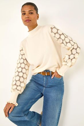 Roman Crochet Ruffle Sleeve Knit Jumper