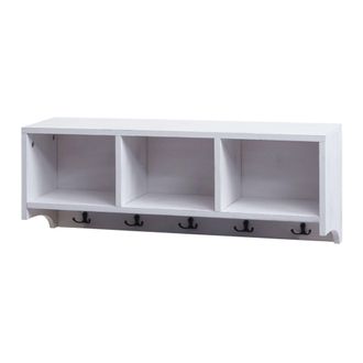 Hhg Hhg - Nunca Usado] Estanter&iacute;a De Pared 412, Perchero Perchero De Pared Estanter&iacute;a, 3 Compartimentos 5 Ganchos 30x80x20cm Madera, Blanco, Shabby