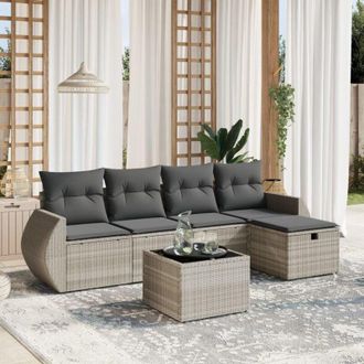 vidaXL Vidaxl - Set De Sof&aacute;s De Jard&iacute;n 6 Pzas Y Cojines Rat&aacute;n Sint&eacute;tico Gris