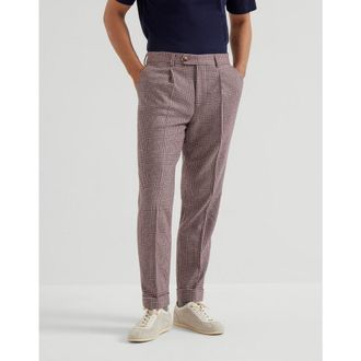 Brunello Cucinelli Mens Purple Wool Silk Blend Checked Trousers, Size 56