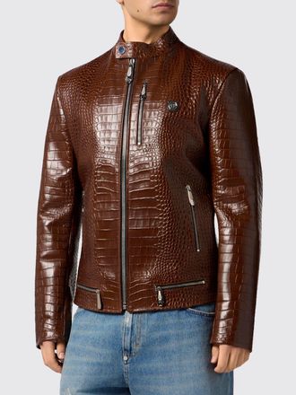 Philipp Plein Giacca biker in pelle stampa cocco