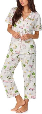 Bedhead Pajamas Short Sleeve Cotton Knit Cropped Pajama Set Womens Pajama Sets Poolside Poodles : SM (US 4-6)