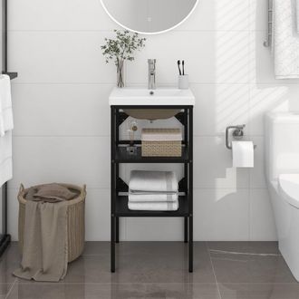 vidaXL Estructura De Ba&ntilde;o Con Lavabo Incorporado Hierro Negro Vidaxl