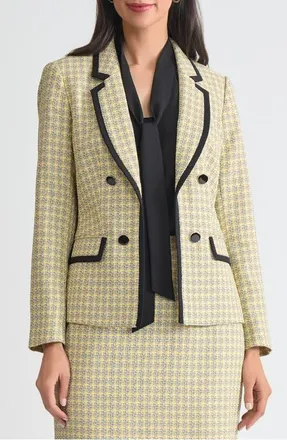 Kasper Faux Double Breasted Blazer in Black/Pale Yellow Mlt at Nordstrom, Size 18